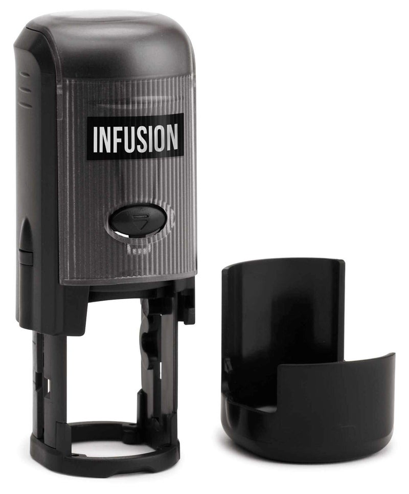 Infusion Round Teacher Stamp, Holiday, 3/4'' Self-Inking Rubber Stamp - Heart - Red Ink - Image 2